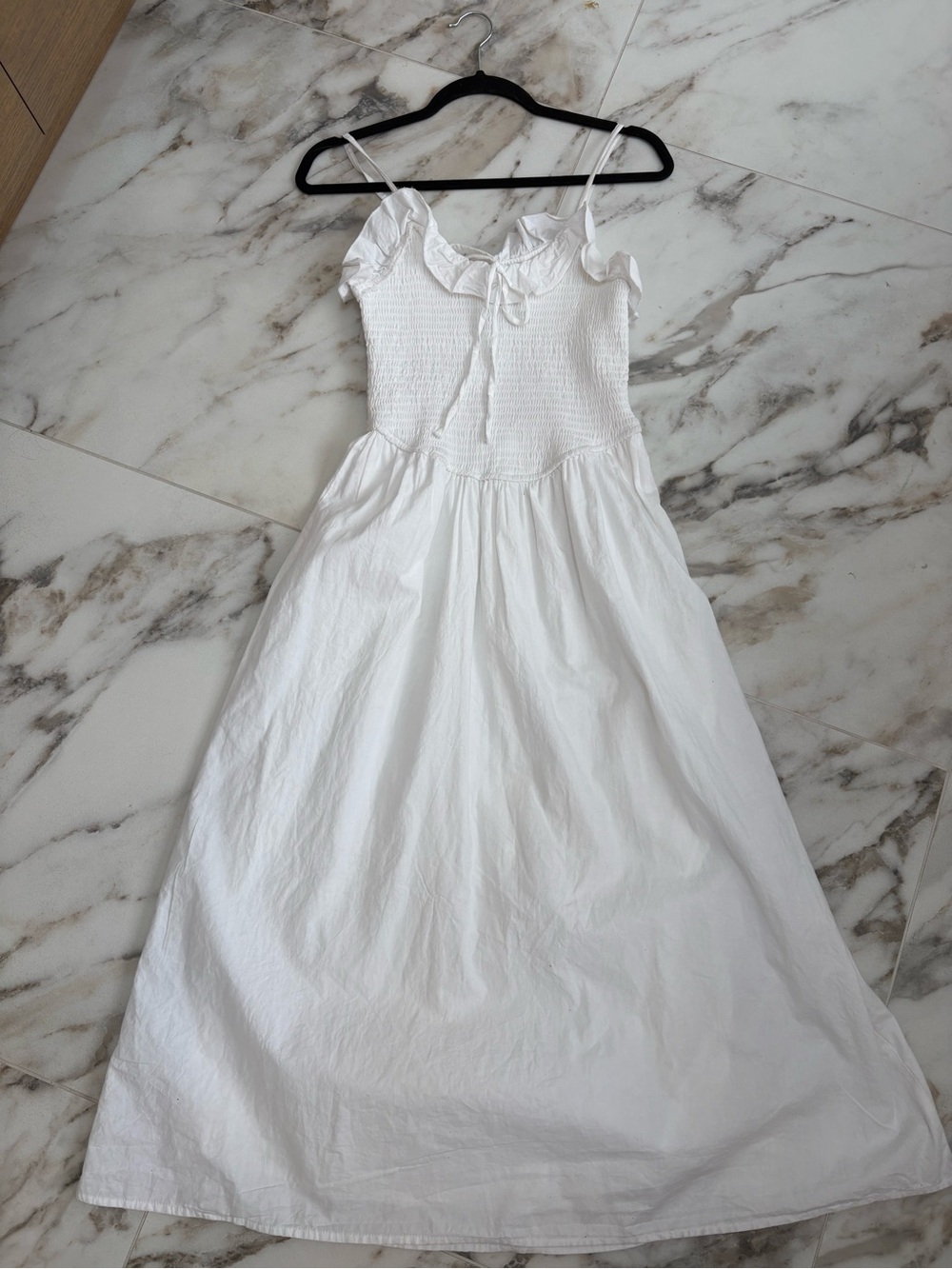 Japa White Smocked Cotton Maxi Dress Ruffle Trim Cottagecore S - Picture 8 of 8